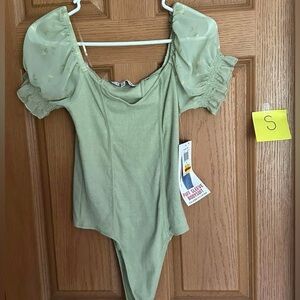 Green Puff Sleeve Bodysuit